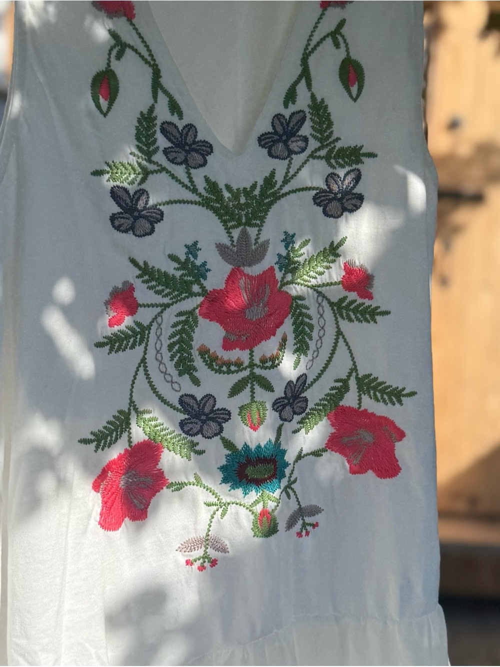 White Embroidered Floral V-Neck Dress